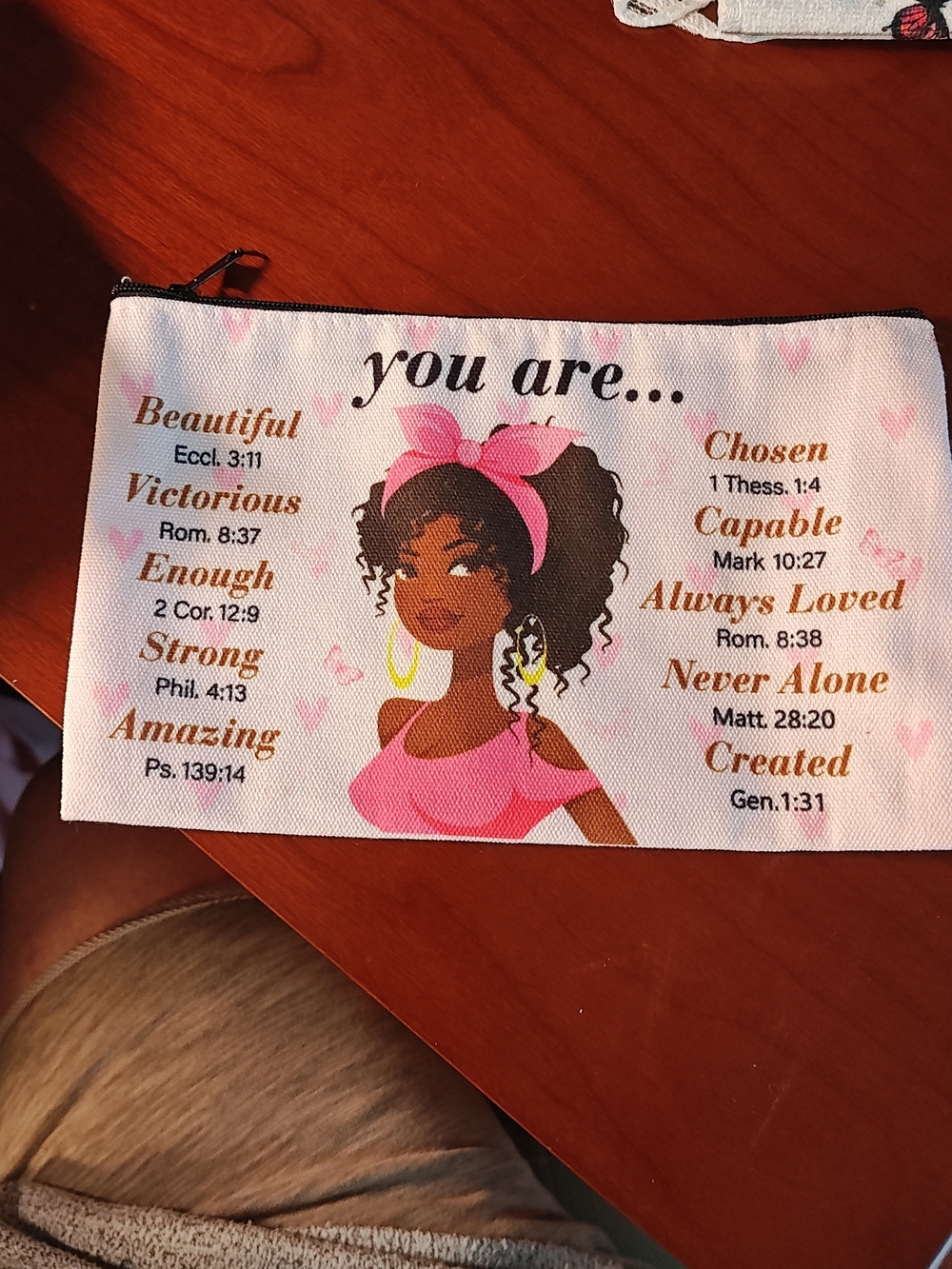 Inspirational Pink Canvas Makeup Bag